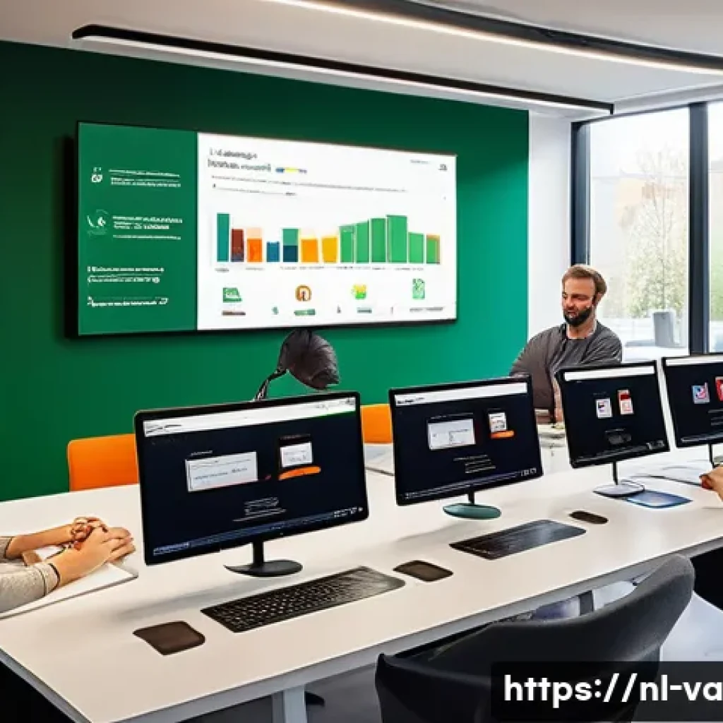 경쟁 분석 프레임워크의 인사이트 기반 의사결정 - A modern Dutch office environment with a diverse team of professionals analyzing customer feedback o...