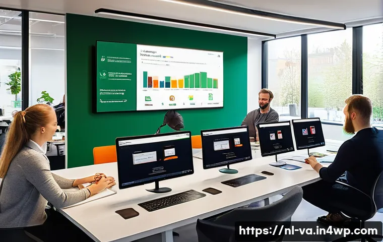 경쟁 분석 프레임워크의 인사이트 기반 의사결정 - A modern Dutch office environment with a diverse team of professionals analyzing customer feedback o...